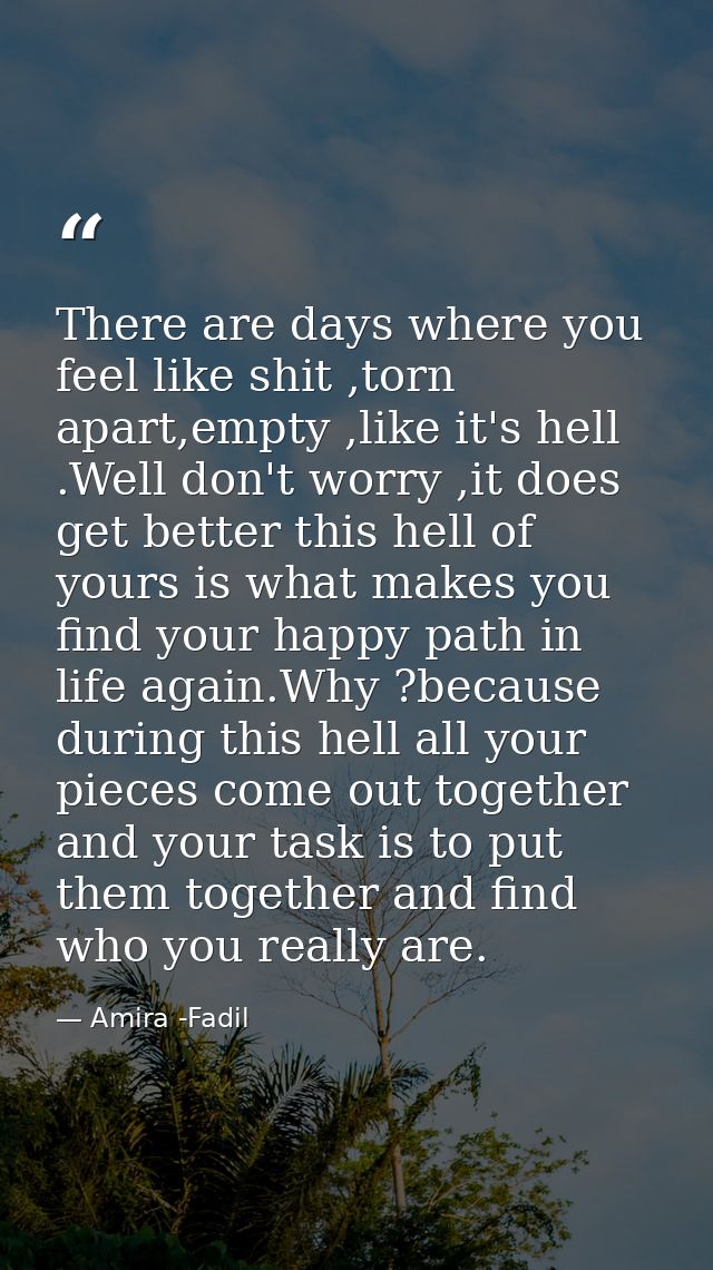 There are days where you feel like shit ,torn apart,empty ,like it's hell .Well don't worry ,it does get better this hel — Amira -Fadil