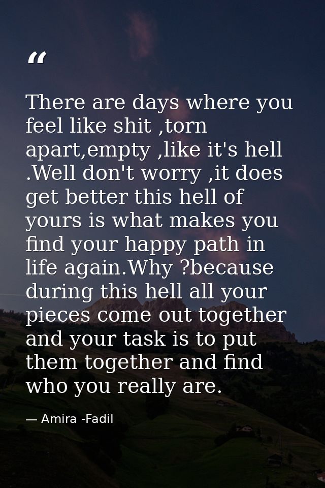 There are days where you feel like shit ,torn apart,empty ,like it's hell .Well don't worry ,it does get better this hel — Amira -Fadil