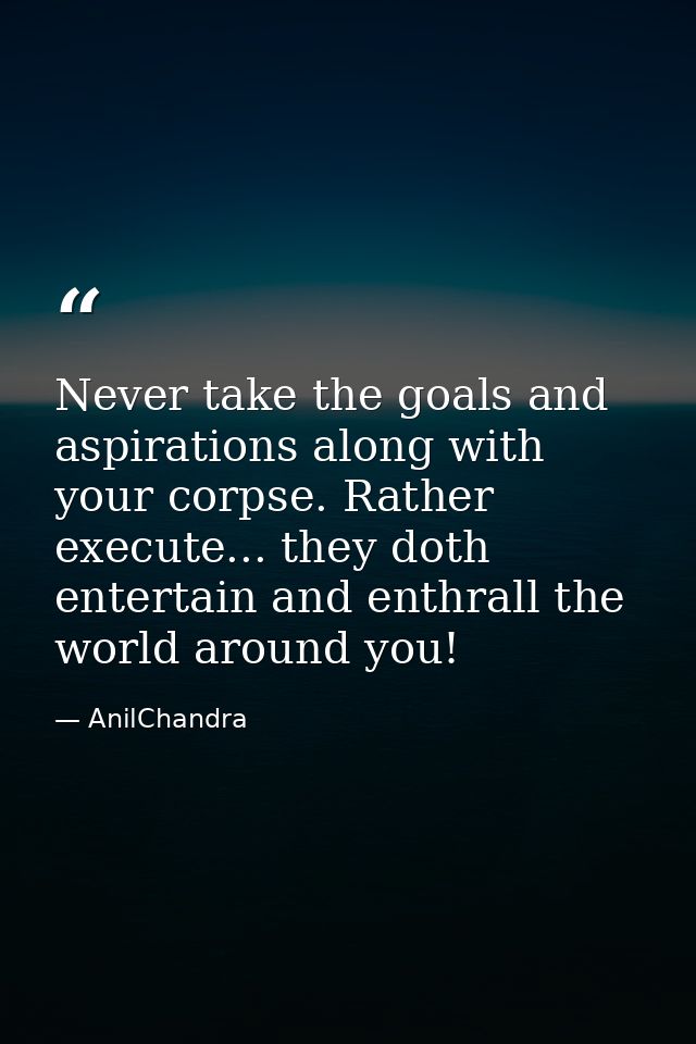 Never take the goals and aspirations along with your corpse. Rather execute... they doth entertain and enthrall the worl — AnilChandra