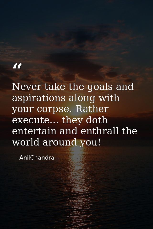 Never take the goals and aspirations along with your corpse. Rather execute... they doth entertain and enthrall the worl — AnilChandra