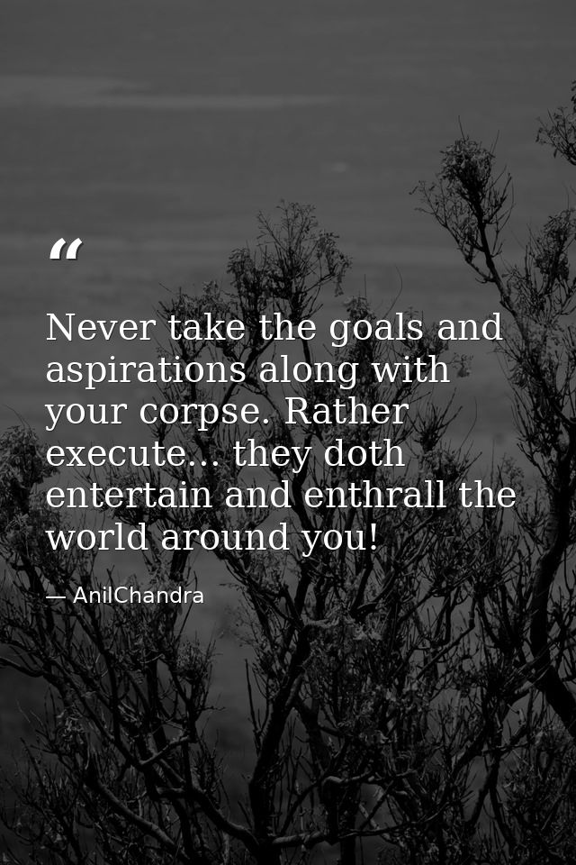 Never take the goals and aspirations along with your corpse. Rather execute... they doth entertain and enthrall the worl — AnilChandra