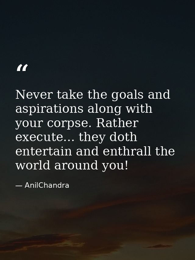 Never take the goals and aspirations along with your corpse. Rather execute... they doth entertain and enthrall the worl — AnilChandra