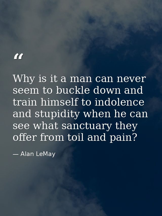 Why is it a man can never seem to buckle down and train himself to indolence and stupidity when he can see what sanctuar — Alan LeMay