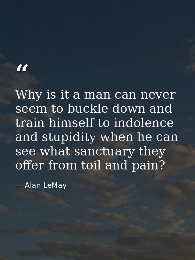 Why is it a man can never seem to buckle down and train himself to indolence and stupidity when he can see what sanctuar — Alan LeMay