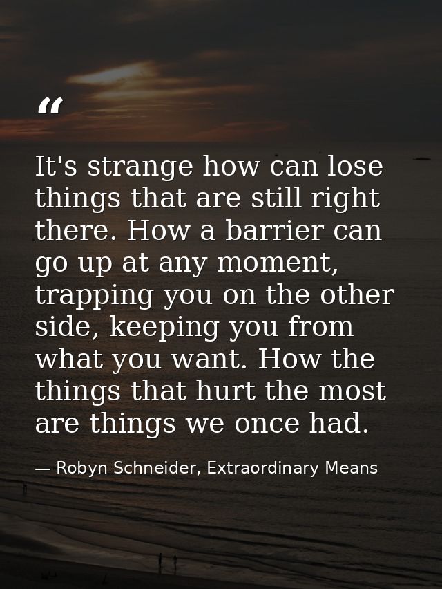 It's strange how can lose things that are still right there. How a barrier can go up at any moment, trapping you on the  — Robyn Schneider, Extraordinary Means