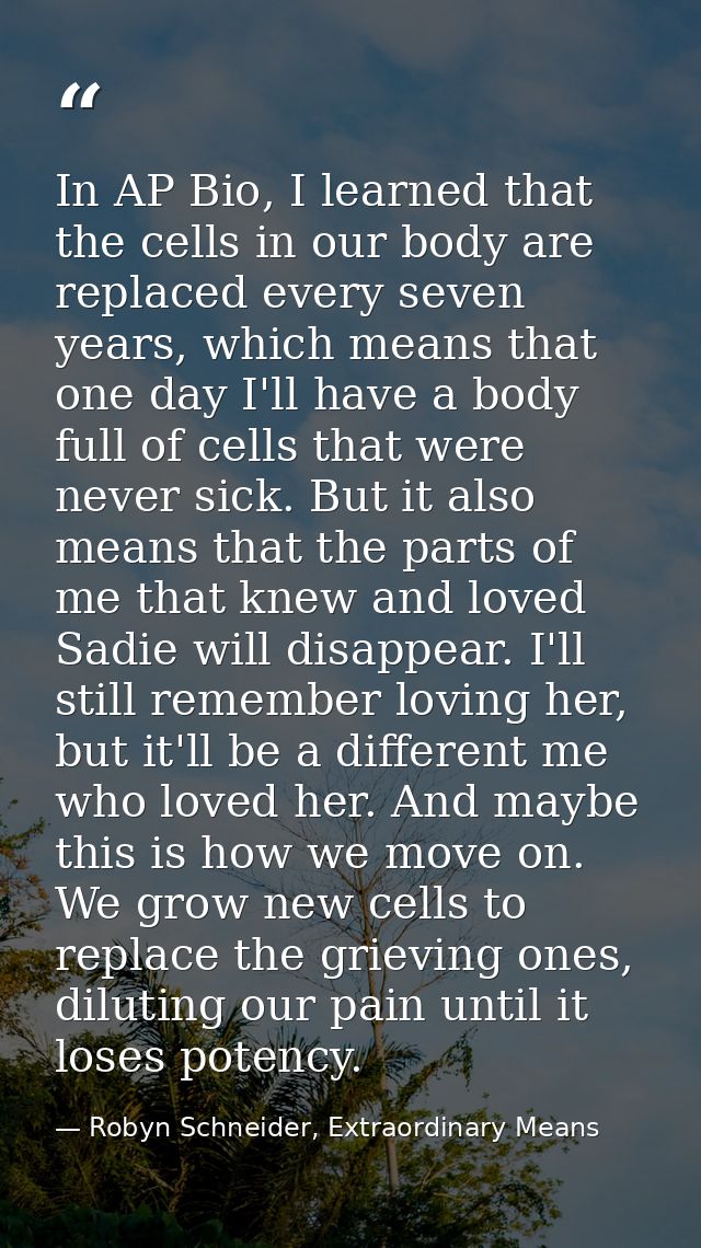 In AP Bio, I learned that the cells in our body are replaced every seven years, which means that one day I'll have a bod — Robyn Schneider, Extraordinary Means