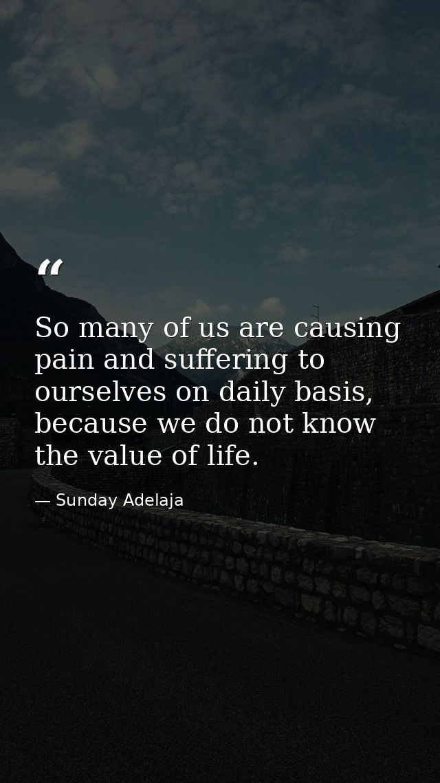 So many of us are causing pain and suffering to ourselves on daily basis, because we do not know the value of life. — Sunday Adelaja