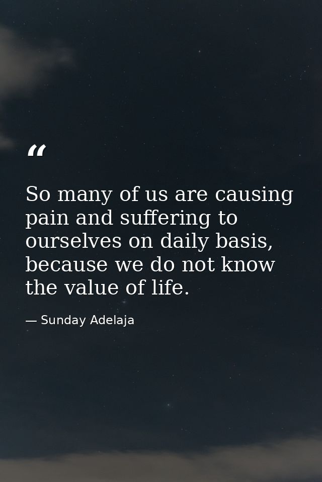 So many of us are causing pain and suffering to ourselves on daily basis, because we do not know the value of life. — Sunday Adelaja