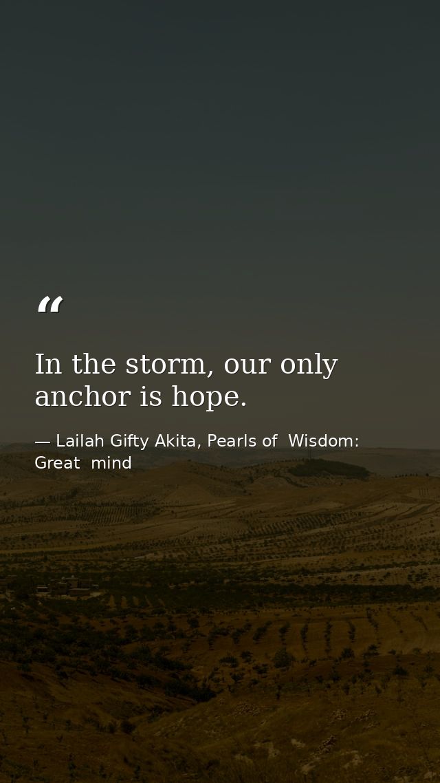 In the storm, our only anchor is hope. — Lailah Gifty Akita, Pearls of  Wisdom: Great  mind