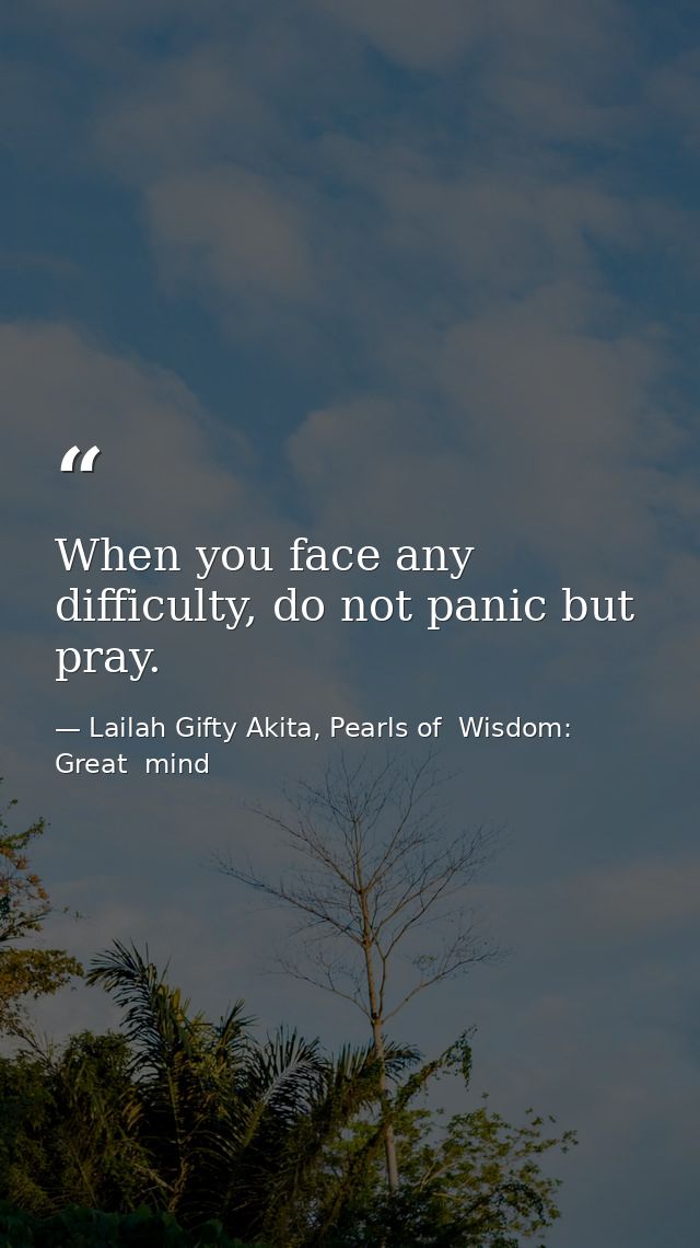 When you face any difficulty, do not panic but pray. — Lailah Gifty Akita, Pearls of  Wisdom: Great  mind