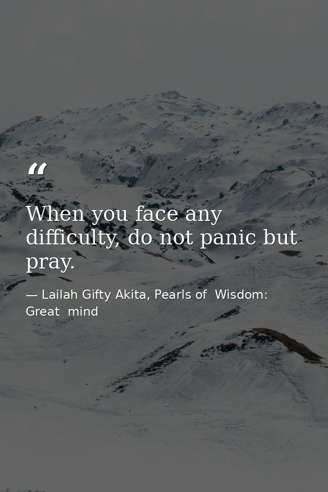 When you face any difficulty, do not panic but pray. — Lailah Gifty Akita, Pearls of  Wisdom: Great  mind