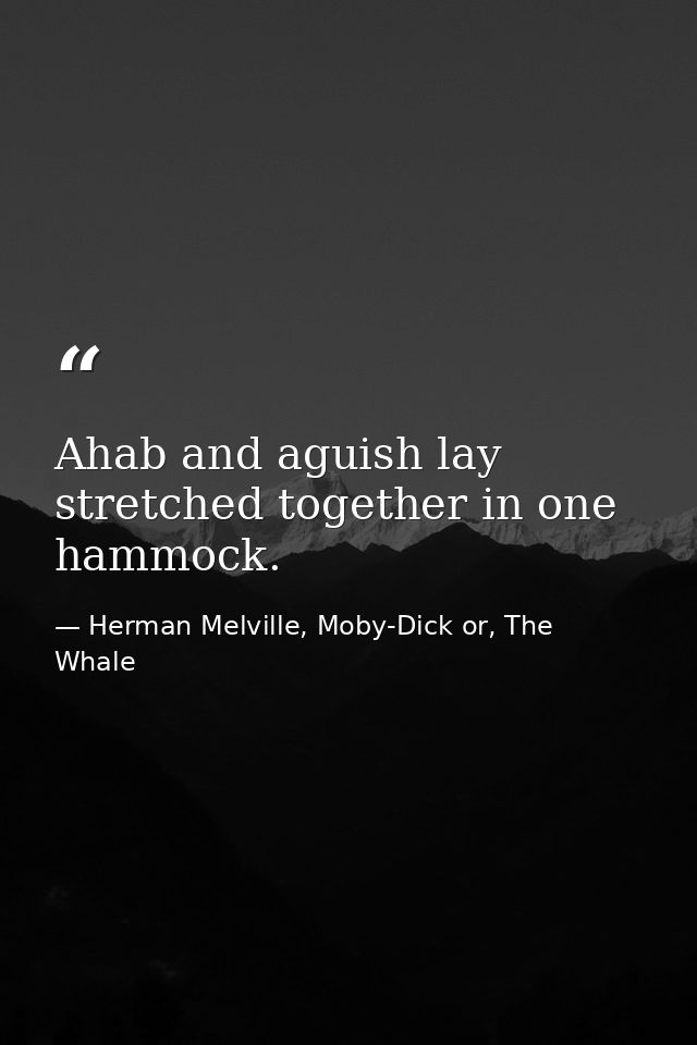 Ahab and aguish lay stretched together in one hammock. — Herman Melville, Moby-Dick or, The Whale