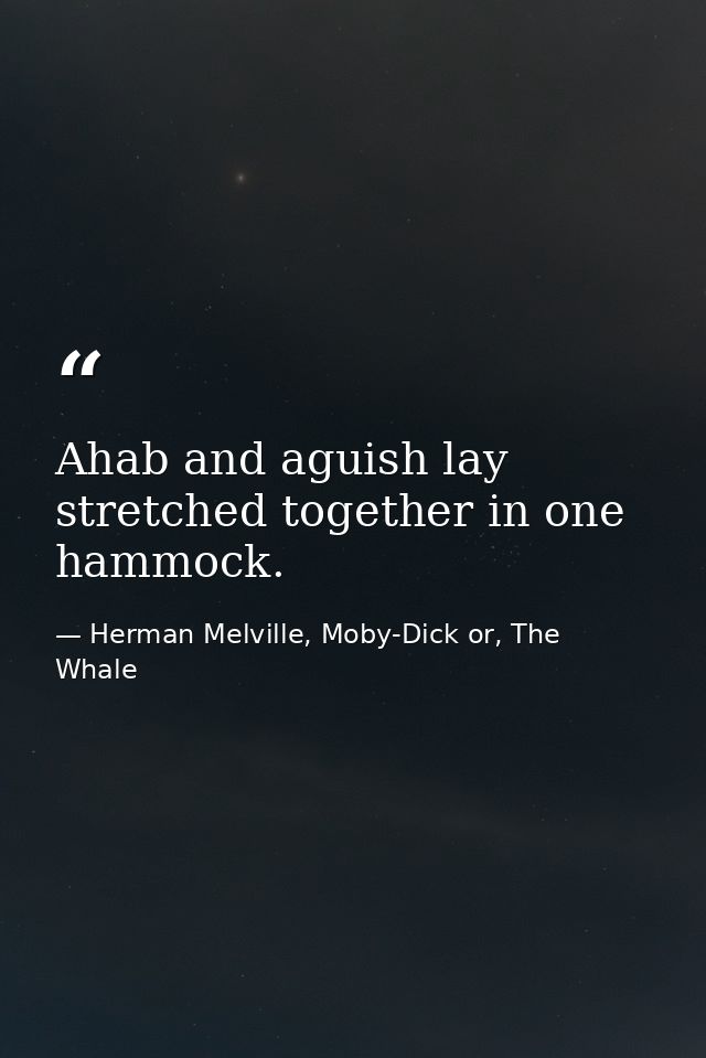 Ahab and aguish lay stretched together in one hammock. — Herman Melville, Moby-Dick or, The Whale