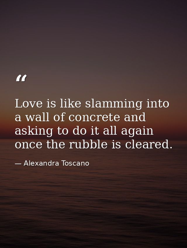 Love is like slamming into a wall of concrete and asking to do it all again once the rubble is cleared. — Alexandra Toscano