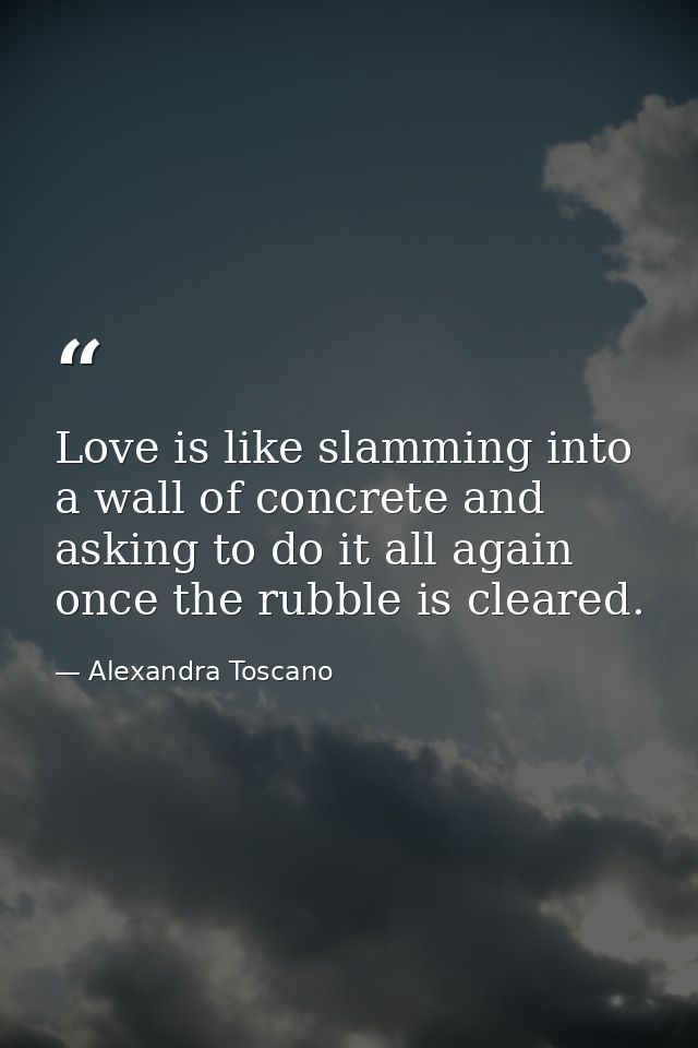 Love is like slamming into a wall of concrete and asking to do it all again once the rubble is cleared. — Alexandra Toscano