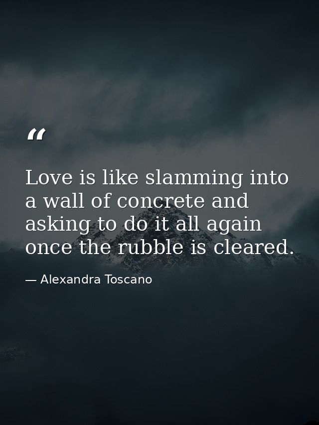 Love is like slamming into a wall of concrete and asking to do it all again once the rubble is cleared. — Alexandra Toscano