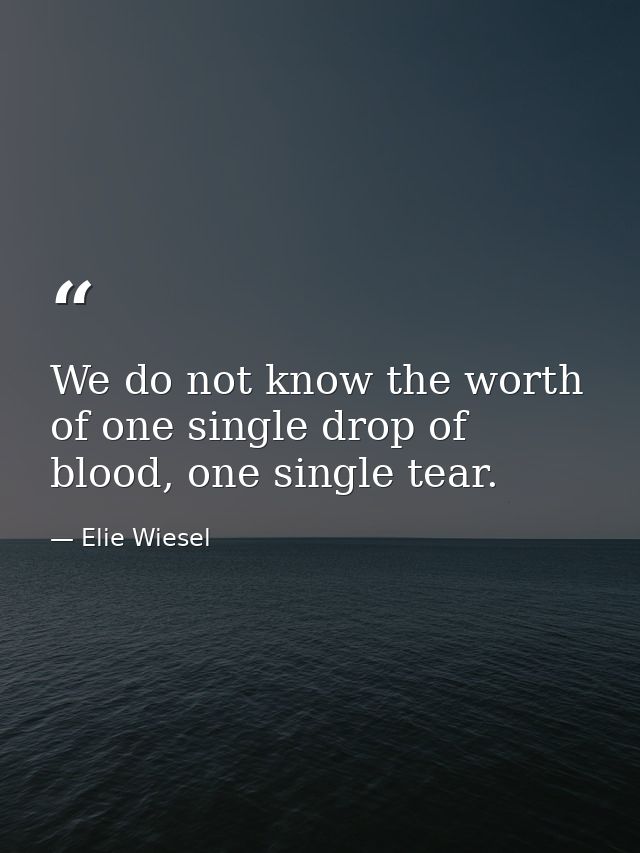 We do not know the worth of one single drop of blood, one single tear. — Elie Wiesel