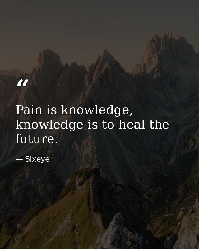 Pain is knowledge, knowledge is to heal the future. — Sixeye