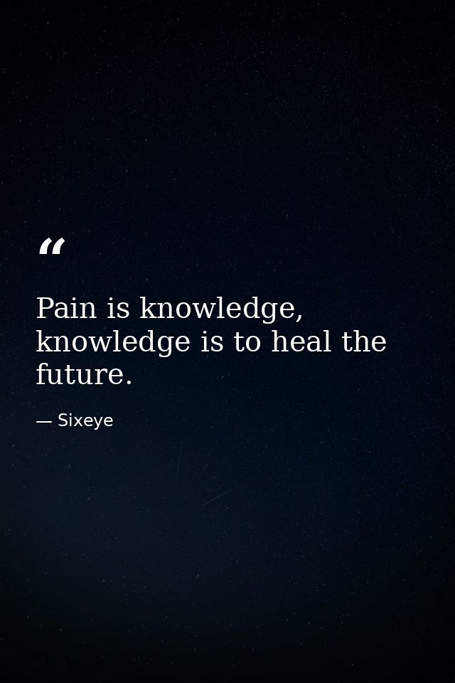 Pain is knowledge, knowledge is to heal the future. — Sixeye