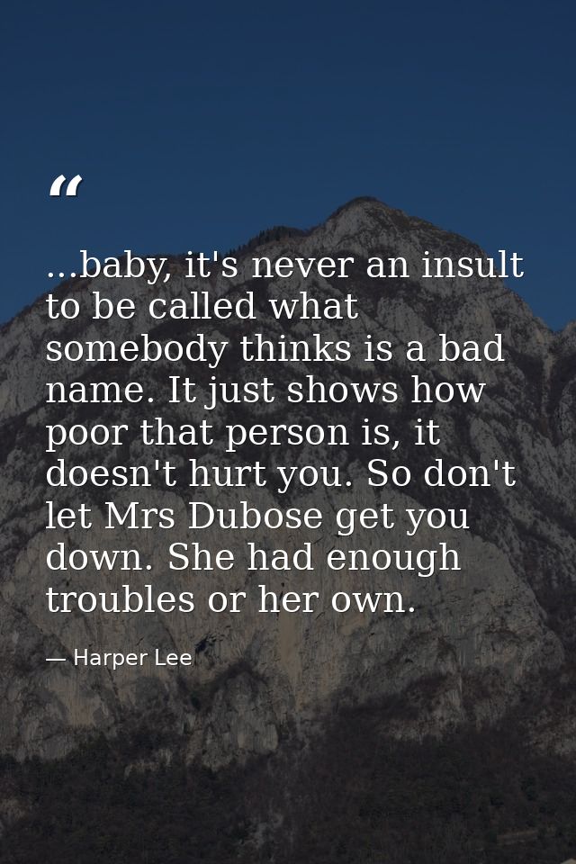 ...baby, it's never an insult to be called what somebody thinks is a bad name. It just shows how poor that person is, it — Harper Lee