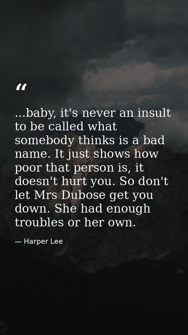 ...baby, it's never an insult to be called what somebody thinks is a bad name. It just shows how poor that person is, it — Harper Lee