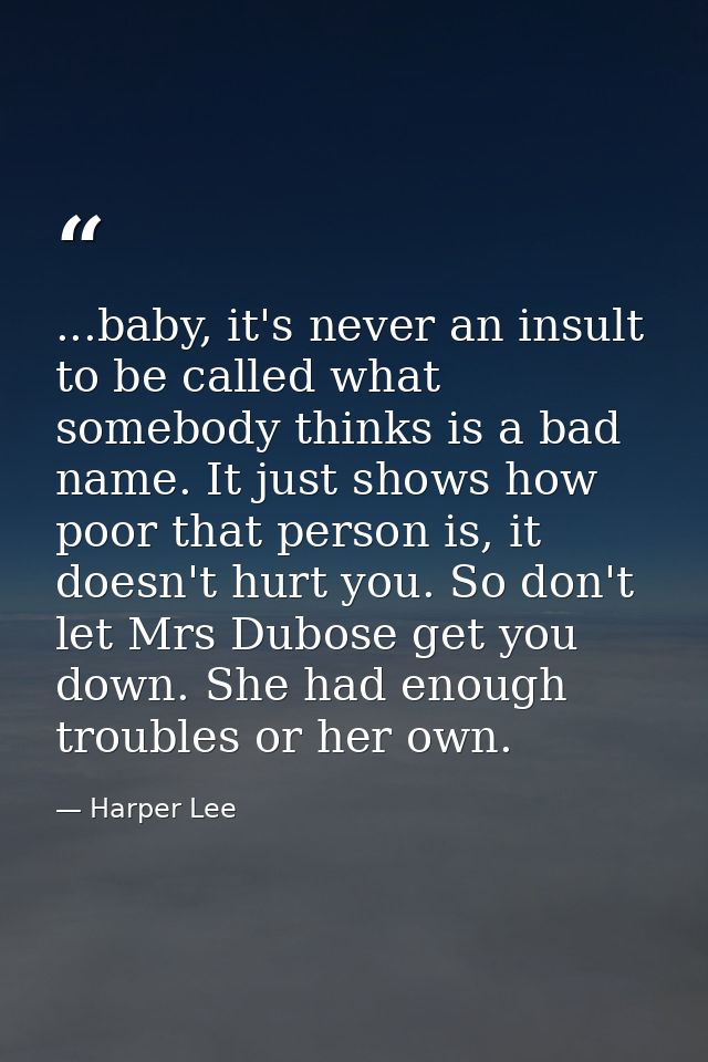 ...baby, it's never an insult to be called what somebody thinks is a bad name. It just shows how poor that person is, it — Harper Lee