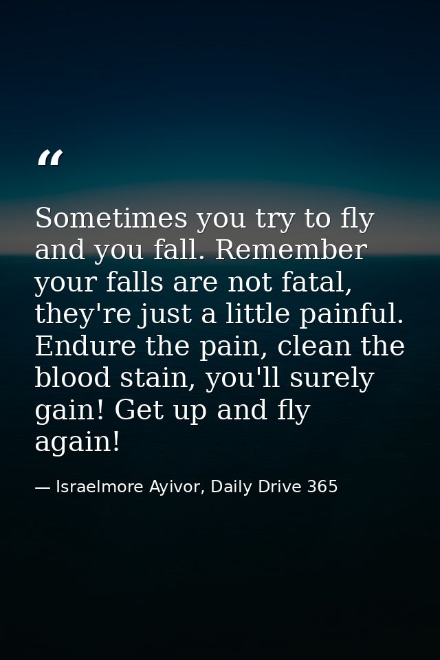 Sometimes you try to fly and you fall. Remember your falls are not fatal, they're just a little painful. Endure the pain — Israelmore Ayivor, Daily Drive 365