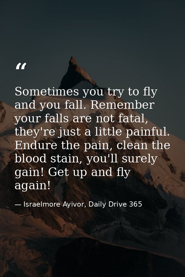 Sometimes you try to fly and you fall. Remember your falls are not fatal, they're just a little painful. Endure the pain — Israelmore Ayivor, Daily Drive 365