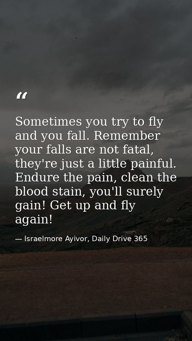 Sometimes you try to fly and you fall. Remember your falls are not fatal, they're just a little painful. Endure the pain — Israelmore Ayivor, Daily Drive 365