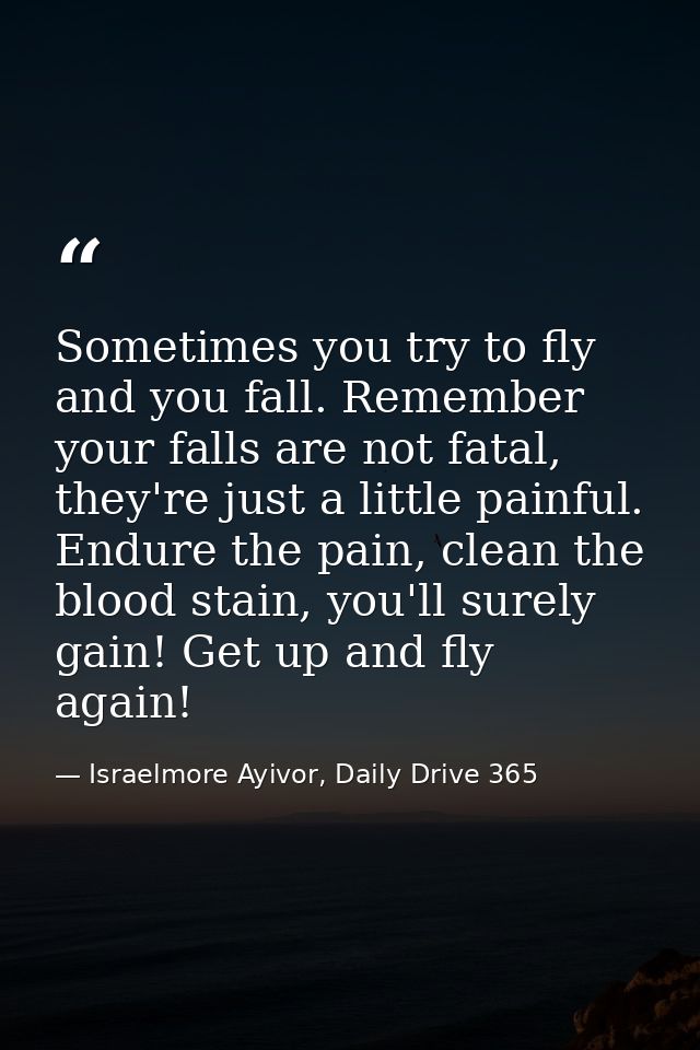 Sometimes you try to fly and you fall. Remember your falls are not fatal, they're just a little painful. Endure the pain — Israelmore Ayivor, Daily Drive 365