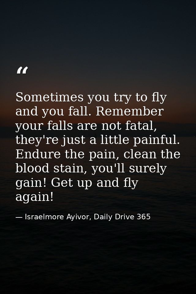 Sometimes you try to fly and you fall. Remember your falls are not fatal, they're just a little painful. Endure the pain — Israelmore Ayivor, Daily Drive 365