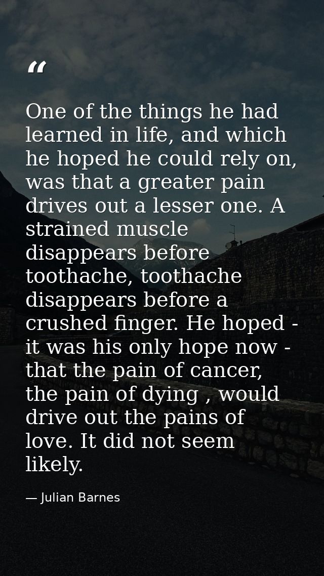 One of the things he had learned in life, and which he hoped he could rely on, was that a greater pain drives out a less — Julian Barnes
