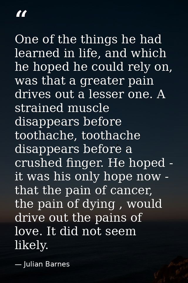One of the things he had learned in life, and which he hoped he could rely on, was that a greater pain drives out a less — Julian Barnes