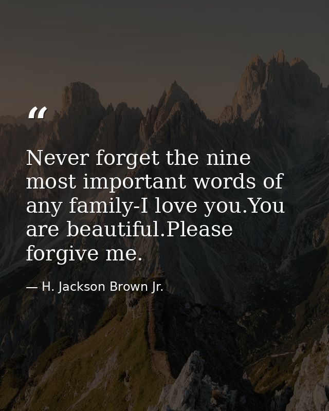 Never forget the nine most important words of any family-I love you.You are beautiful.Please forgive me. — H. Jackson Brown Jr.