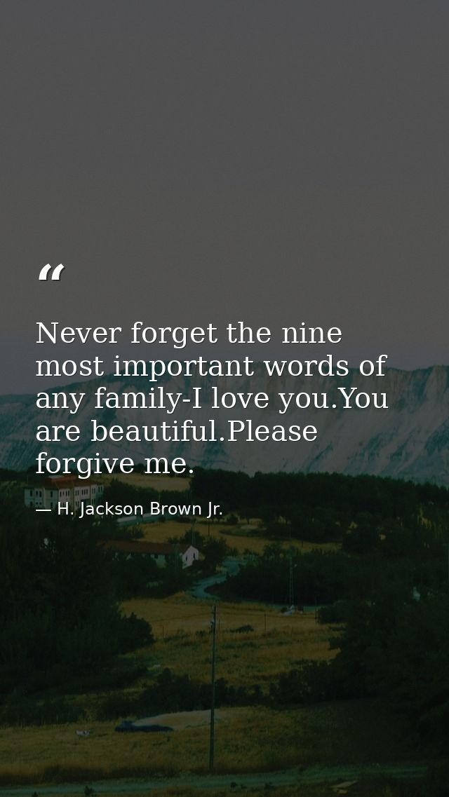 Never forget the nine most important words of any family-I love you.You are beautiful.Please forgive me. — H. Jackson Brown Jr.