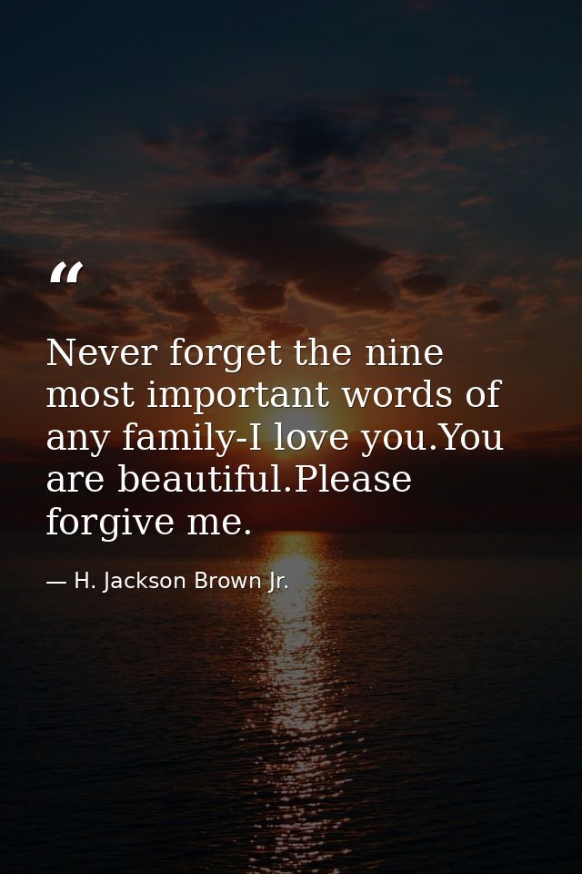 Never forget the nine most important words of any family-I love you.You are beautiful.Please forgive me. — H. Jackson Brown Jr.