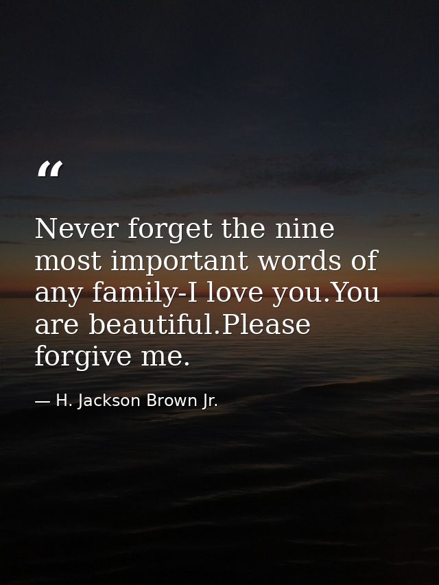 Never forget the nine most important words of any family-I love you.You are beautiful.Please forgive me. — H. Jackson Brown Jr.