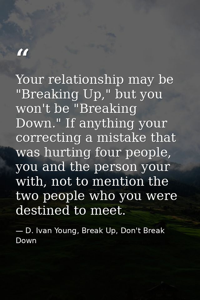 Your relationship may be "Breaking Up," but you won't be "Breaking Down." If anything your correcting a mistake that was — D. Ivan Young, Break Up, Don't Break Down