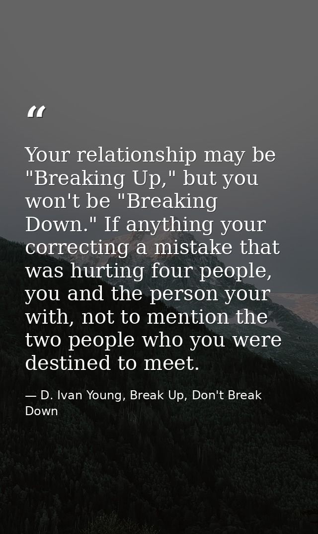 Your relationship may be "Breaking Up," but you won't be "Breaking Down." If anything your correcting a mistake that was — D. Ivan Young, Break Up, Don't Break Down