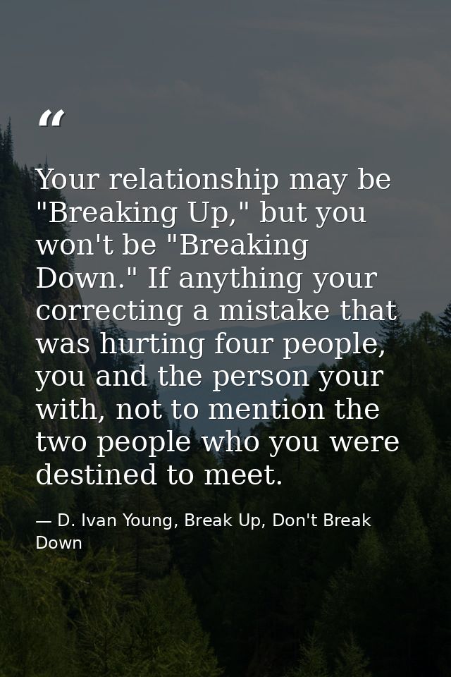 Your relationship may be "Breaking Up," but you won't be "Breaking Down." If anything your correcting a mistake that was — D. Ivan Young, Break Up, Don't Break Down