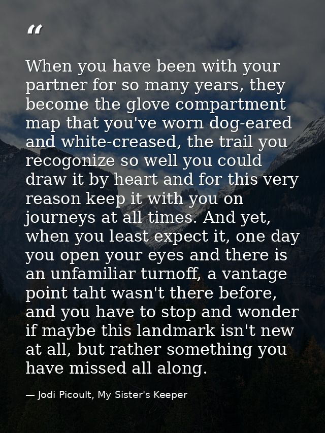 When you have been with your partner for so many years, they become the glove compartment map that you've worn dog-eared — Jodi Picoult, My Sister's Keeper