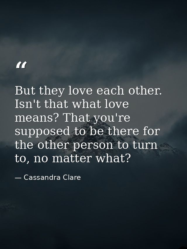 But they love each other. Isn't that what love means? That you're supposed to be there for the other person to turn to,  — Cassandra Clare