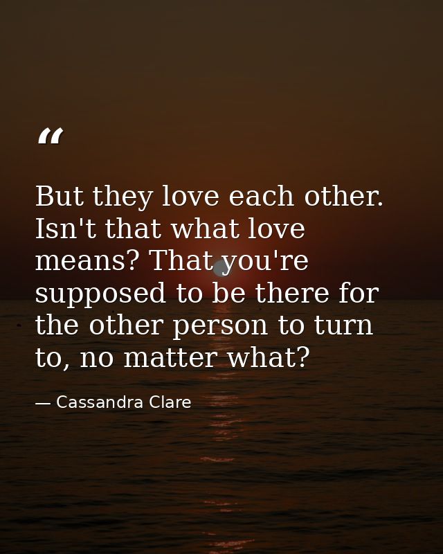 But they love each other. Isn't that what love means? That you're supposed to be there for the other person to turn to,  — Cassandra Clare