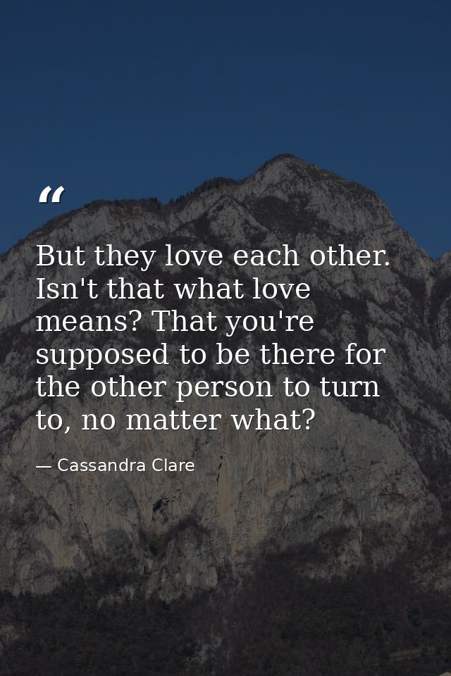 But they love each other. Isn't that what love means? That you're supposed to be there for the other person to turn to,  — Cassandra Clare