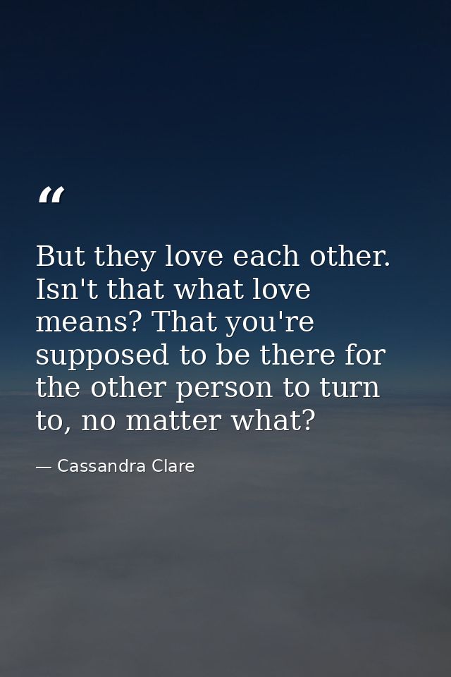 But they love each other. Isn't that what love means? That you're supposed to be there for the other person to turn to,  — Cassandra Clare