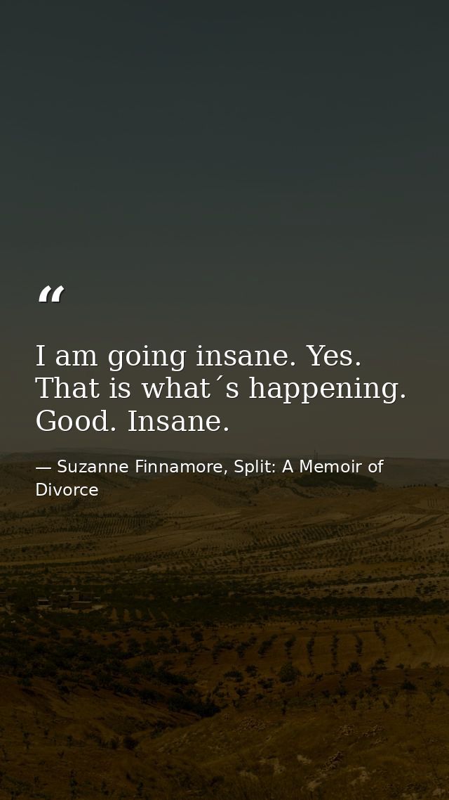 I am going insane. Yes. That is what´s happening. Good. Insane. — Suzanne Finnamore, Split: A Memoir of Divorce