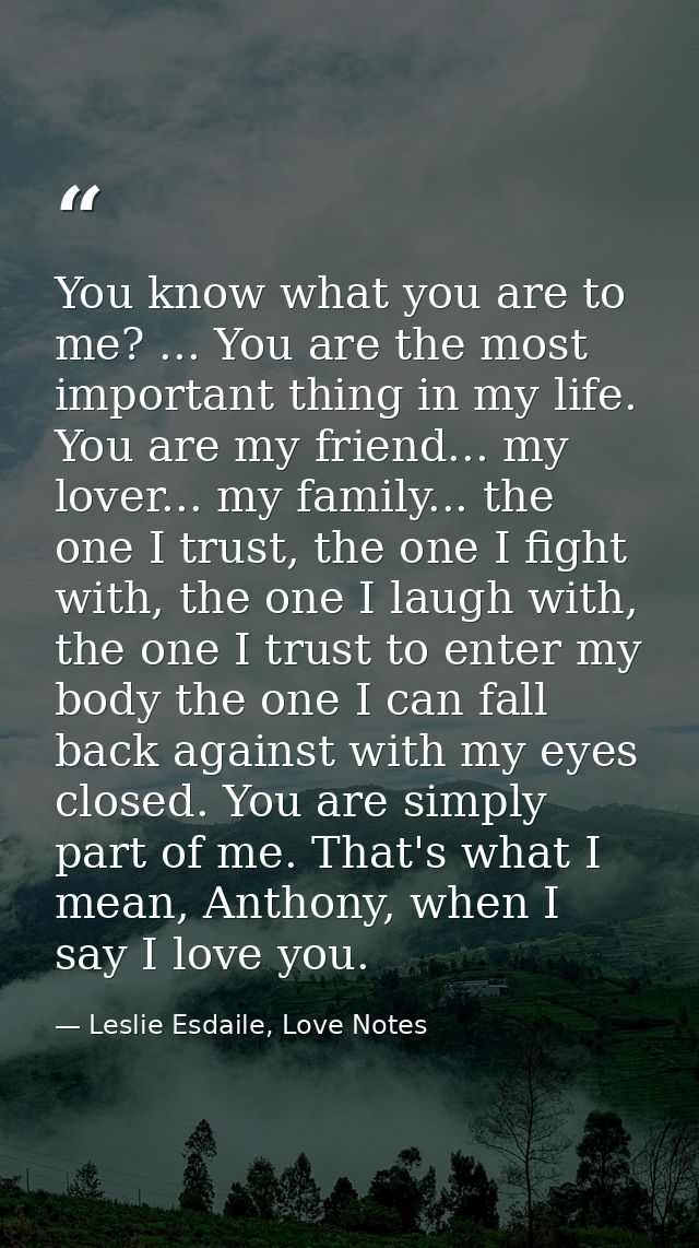 You know what you are to me? ... You are the most important thing in my life. You are my friend... my lover... my family — Leslie Esdaile, Love Notes