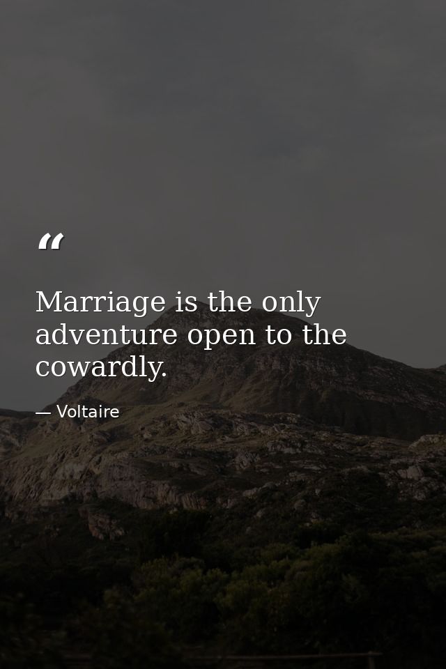 Marriage is the only adventure open to the cowardly. — Voltaire