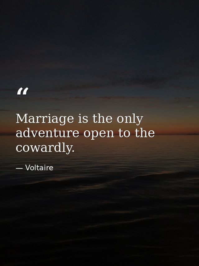 Marriage is the only adventure open to the cowardly. — Voltaire