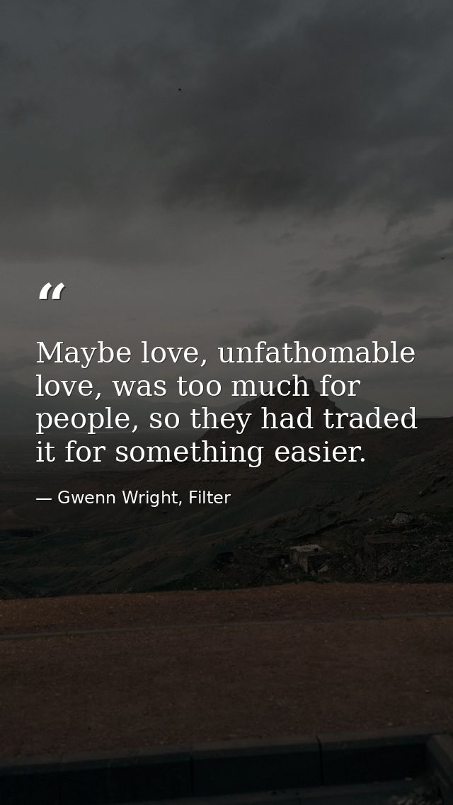 Maybe love, unfathomable love, was too much for people, so they had traded it for something easier. — Gwenn Wright, Filter